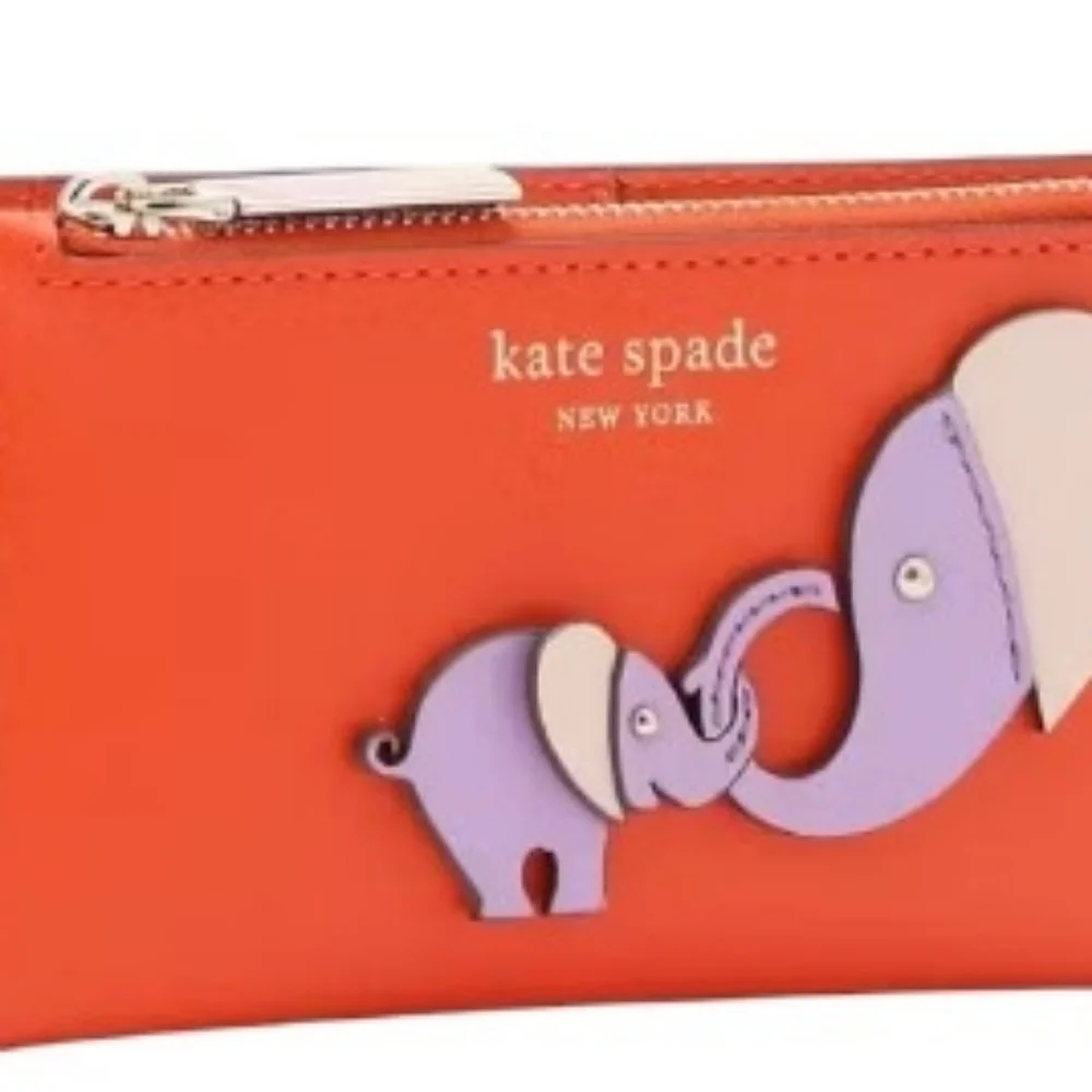 KATE SPADE ♠️ Purple elephant orange Appliqué Tiny Small Slim Bifold Wallet